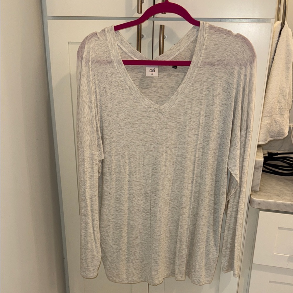 CAbi Light Gray V-Neck Long Sleeve Top